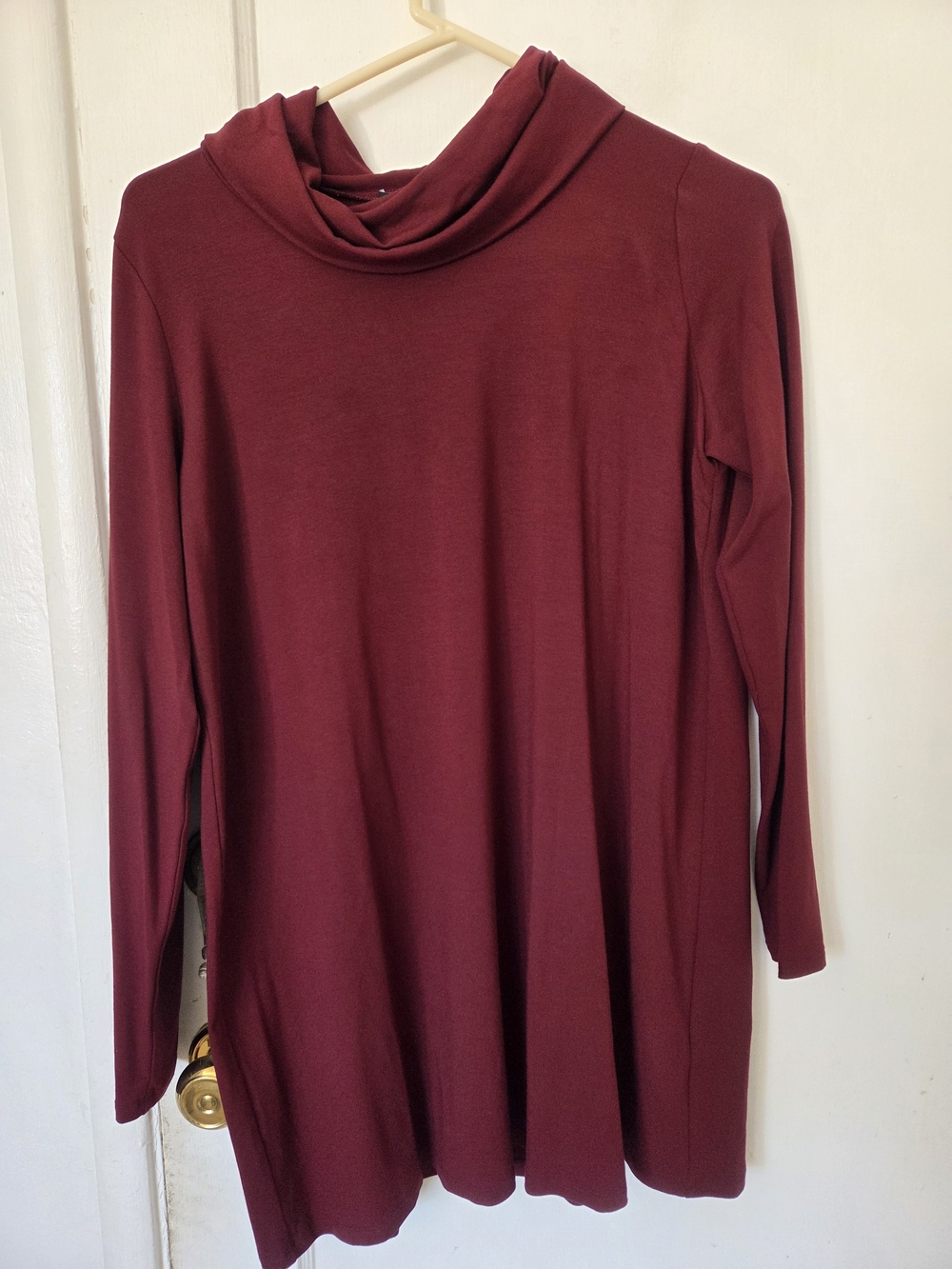 Eileen Fisher Burgundy Scrunch Funnel Neck Long Sleeve Viscose Top Small